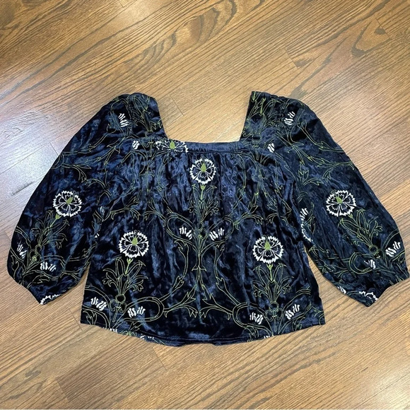 Anthropologie Lacy Velvet Embroidered Blouse - Picture 11 of 12